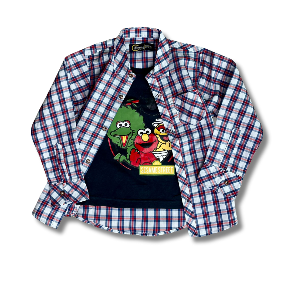 Boys' Sesame Street Double Shirt & Checkered Plaid Shirt Combo