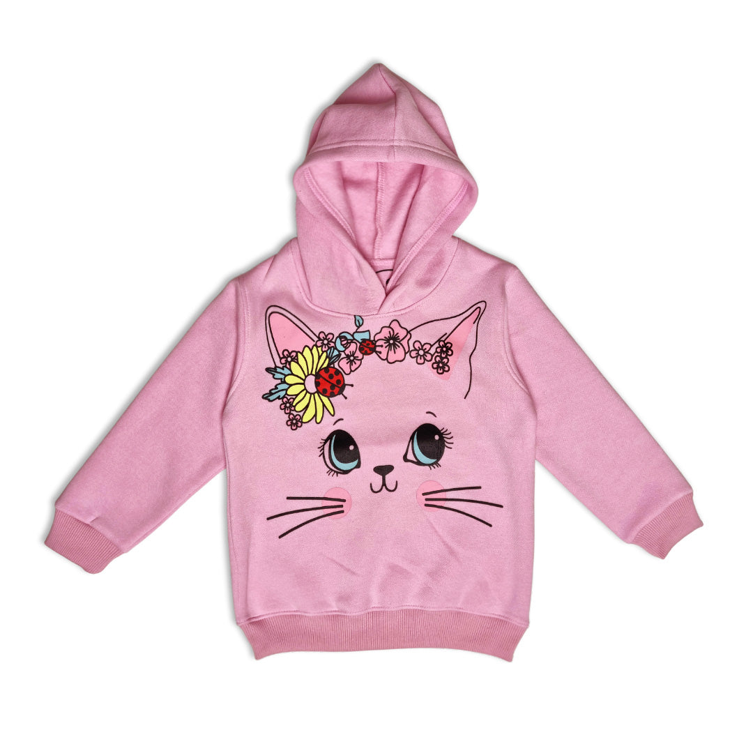 Floral Kitty Hoodie for Girls - Cozy & Cute - Ages 18-24M to 9-10Y