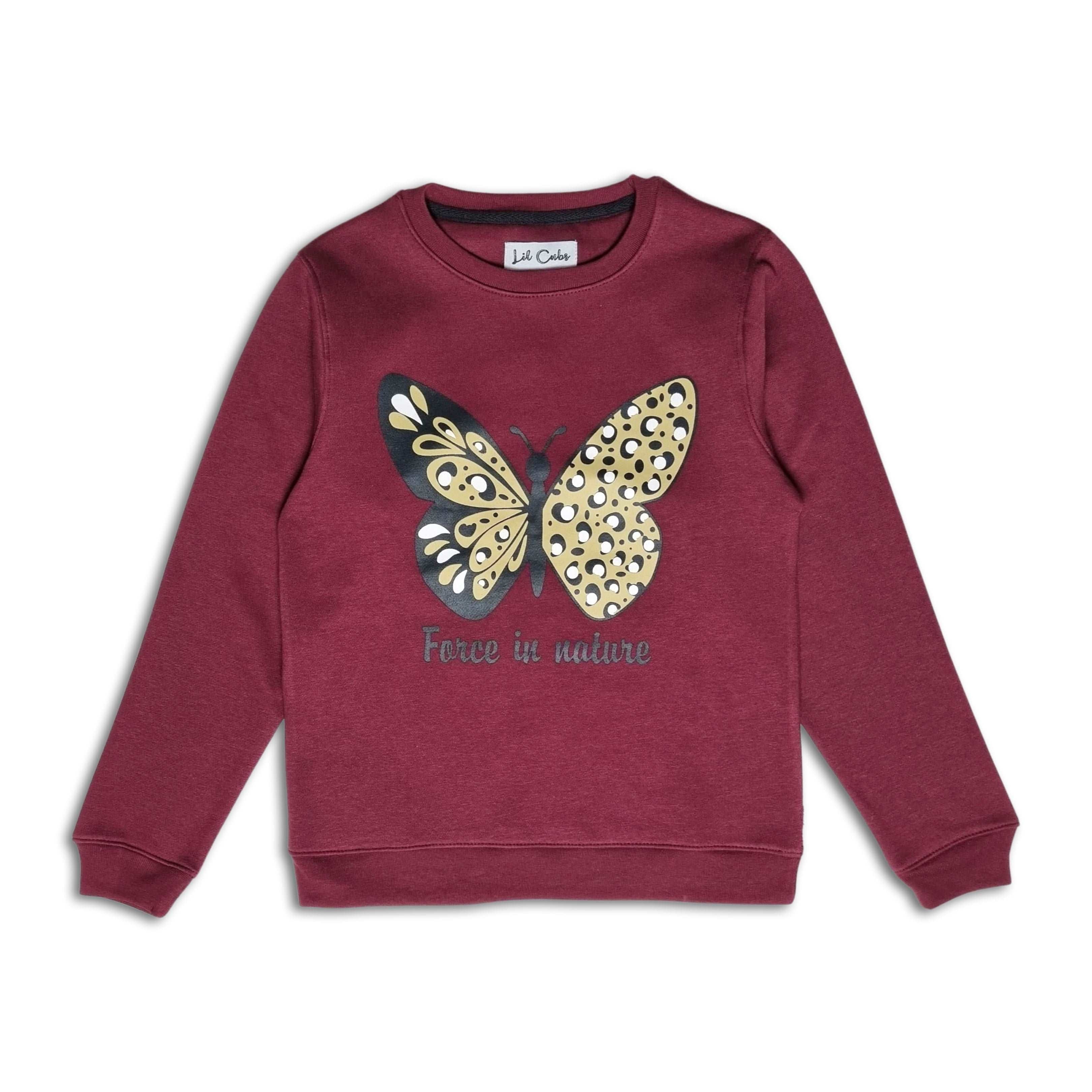 Maroon Majesty Butterfly Sweatshirt - Nature's Whimsy