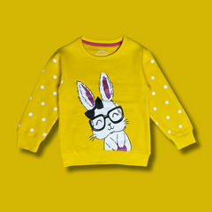 Bunny Scholar (Yellow Sweatshirt with Bunny and Polka Dots)