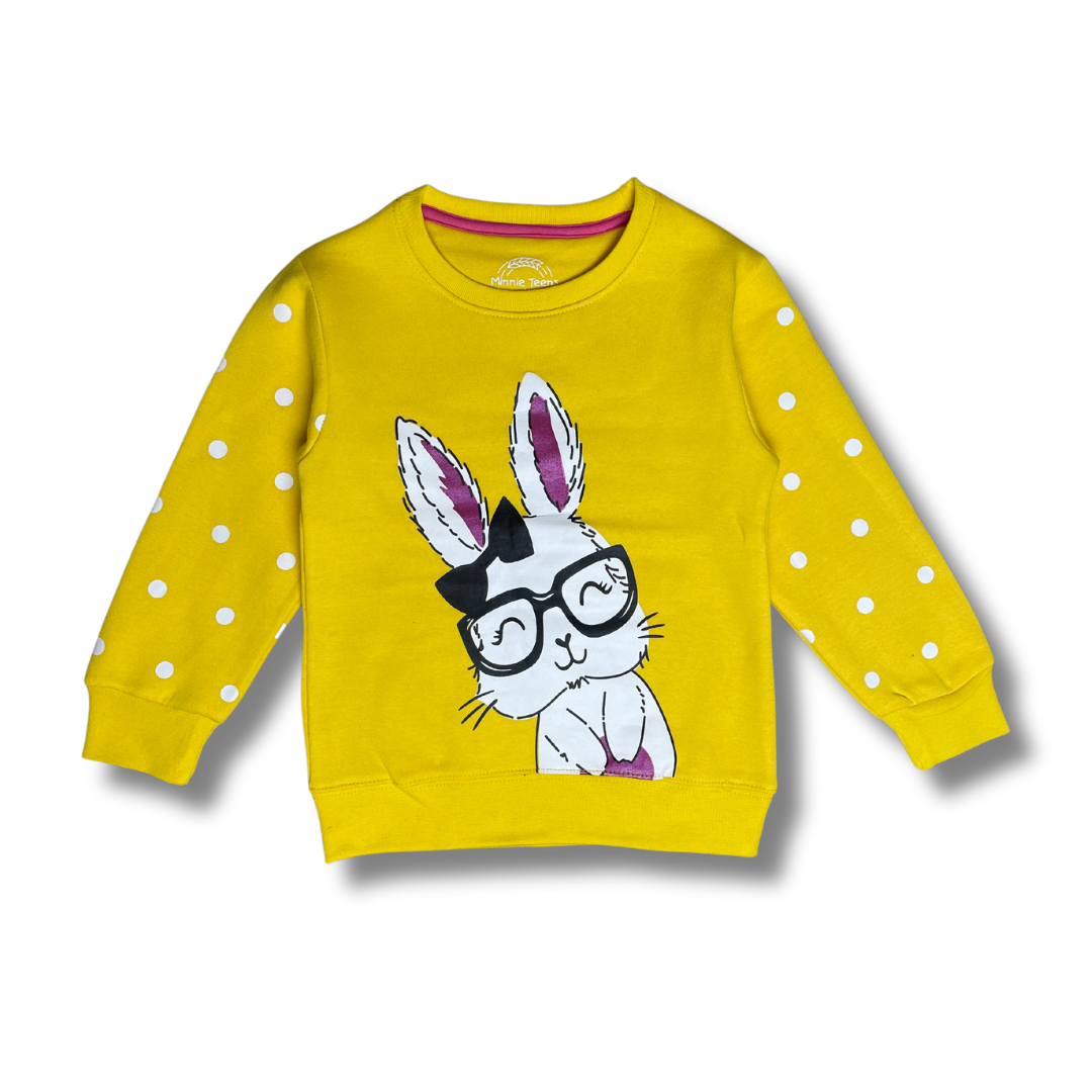 Bunny Scholar (Yellow Sweatshirt with Bunny and Polka Dots)