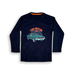 Printed full sleeve TShirts – Classic Car Drive (Navy blue shirt with car print)