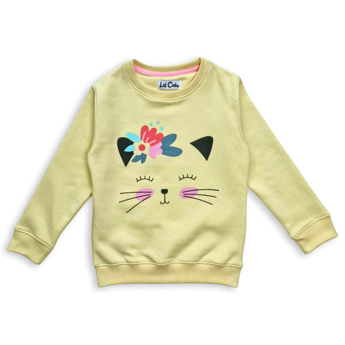 Cheerful Kitty Face Yellow Sweatshirt