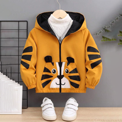 Little Boys' Casual Street Style Loose Fit Hooded Jacket with Cute Cartoon Tiger Print