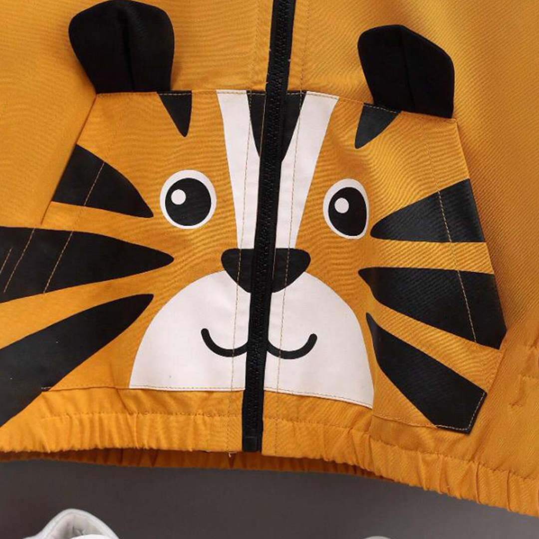 Little Boys' Casual Street Style Loose Fit Hooded Jacket with Cute Cartoon Tiger Print